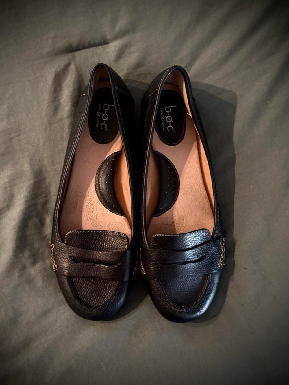 b.o.c. Black Pebbled Leather Penny Loafers for Women